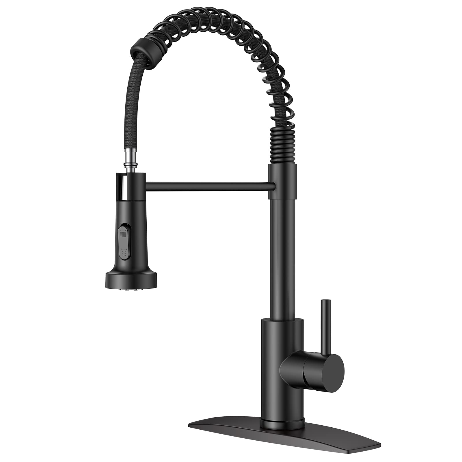 FORIOUS Black Kitchen Faucet with Pull Down Sprayer  Commercial Spring Kitchen Sink Faucet with Pull Out Sprayer  Single Handle Kitchen faucets with Deck Plate  Matte Black